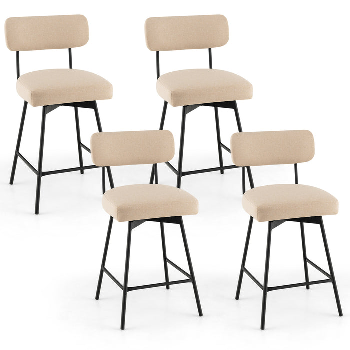 25 Inch 2-Piece Modern Upholstered Bar Stools with Back and Footrests-Beige