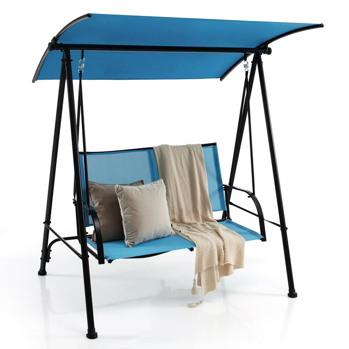 2-Seat Outdoor Canopy Swing with Comfortable Fabric Seat and Heavy-duty Metal Frame-Navy