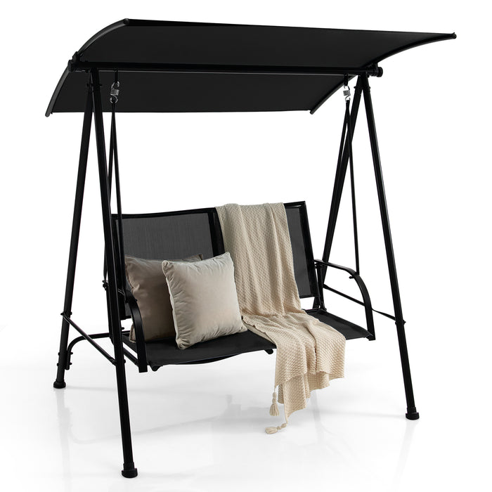 2-Seat Outdoor Canopy Swing with Comfortable Fabric Seat and Heavy-duty Metal Frame-Black