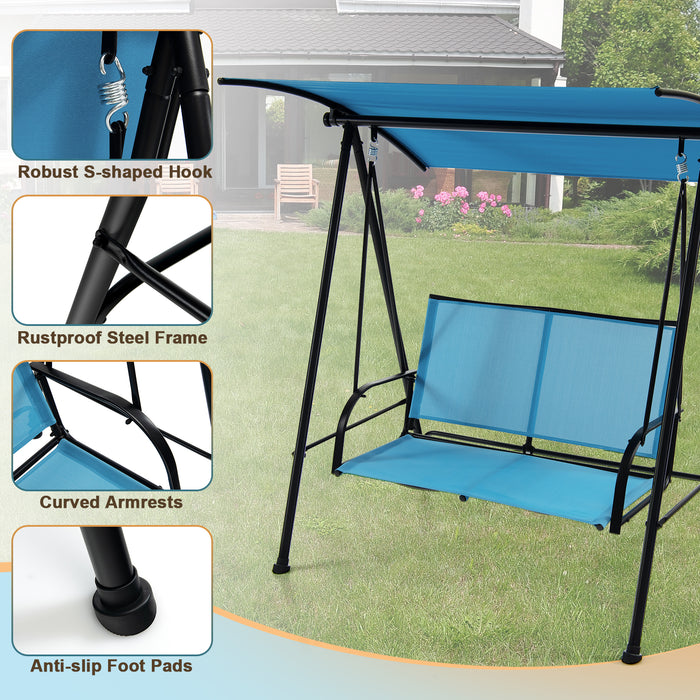 2-Seat Outdoor Canopy Swing with Comfortable Fabric Seat and Heavy-duty Metal Frame-Navy