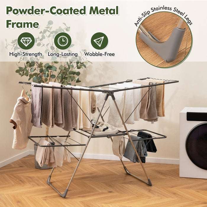 2-Tier Clothes Drying Rack with 33 Drying Rails and Height Adjustable Gullwings