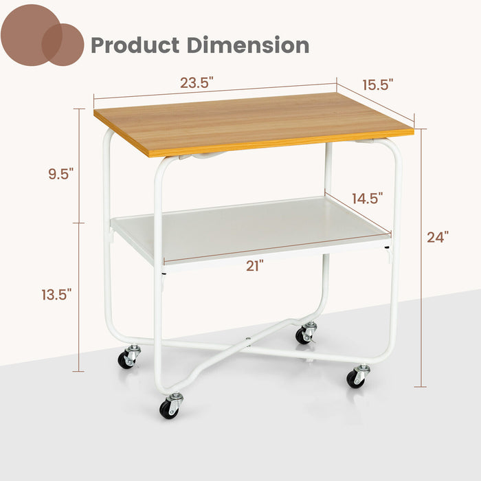 2-Tier End Table with Metal Storage Shelf and Foldable Frame-Natural