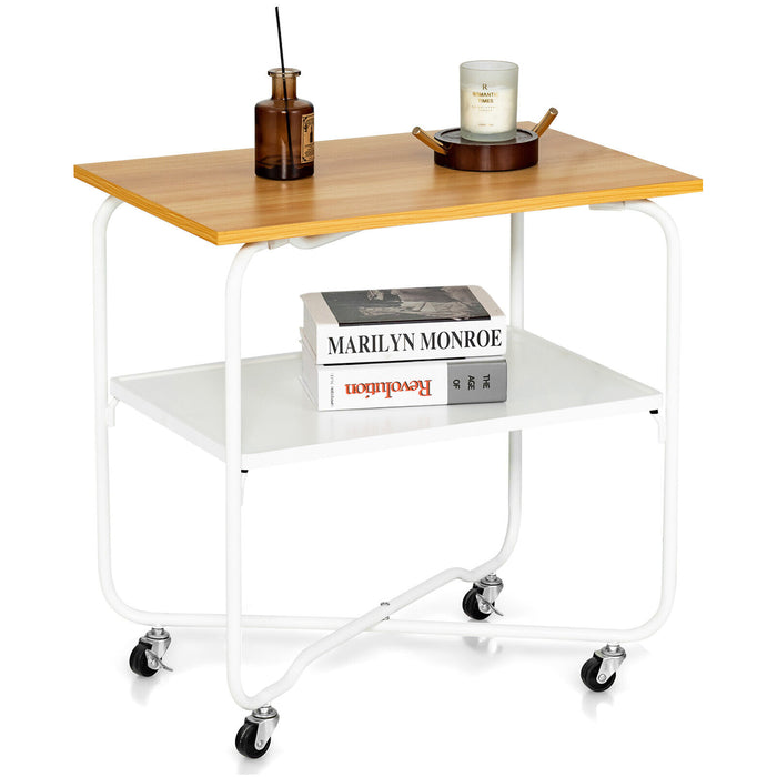 2-Tier End Table with Metal Storage Shelf and Foldable Frame-Natural