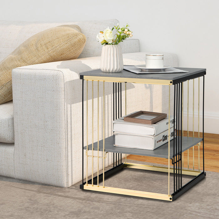 2-Tier Metal Side End Table with Removable Shelf-Gray