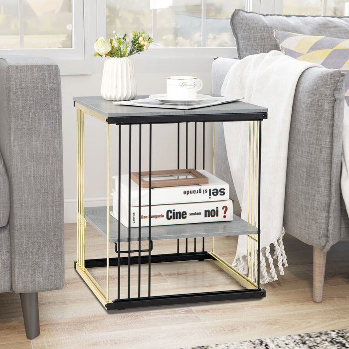 2-Tier Metal Side End Table with Removable Shelf-Gray