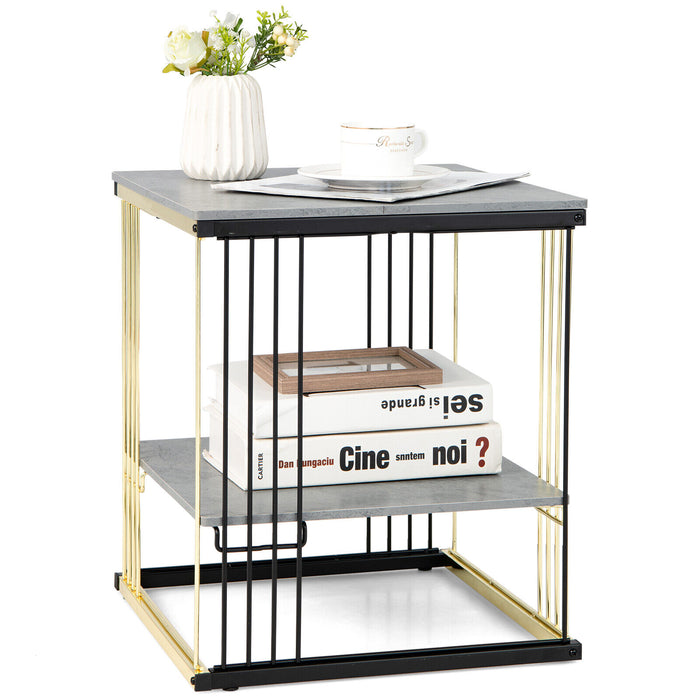 2-Tier Metal Side End Table with Removable Shelf-Gray