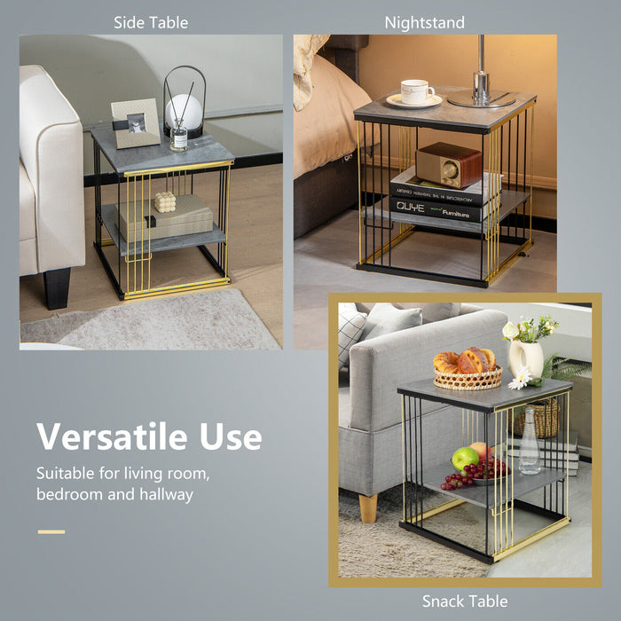 2-Tier Metal Side End Table with Removable Shelf-Gray