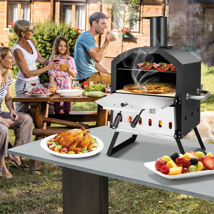 Outdoor Pizza Oven with Anti-scalding Handles and Foldable Legs-Black