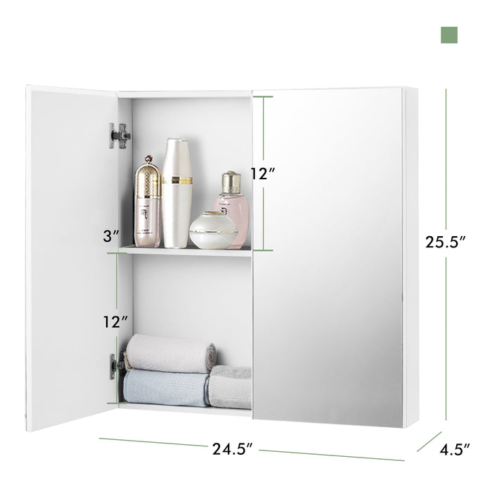 2-Tier Wall-Mounted Bathroom Storage Cabinet with Double Mirror Doors and 2 Shelves