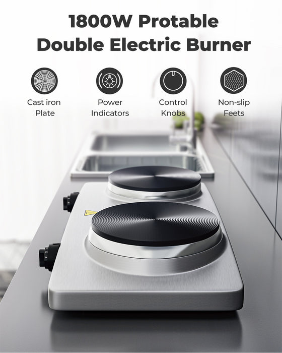 1800W Double Hot Plate Electric Countertop Burner