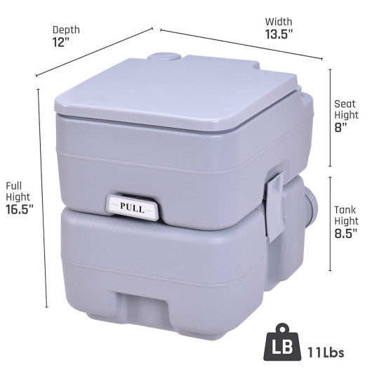 5.3 Gallon Portable Toilet with Waste Tank and Built-in Rotating Spout-Gray