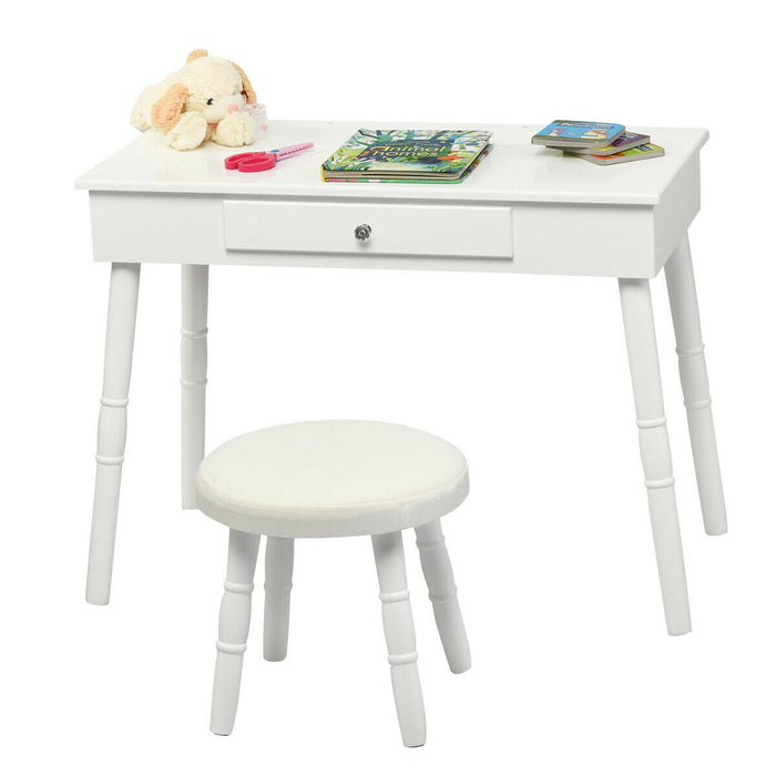 Kids Vanity Makeup Table & Chair Set Make Up Stool-White