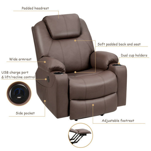 Electric Power Lift Leather Massage Sofa-Brown