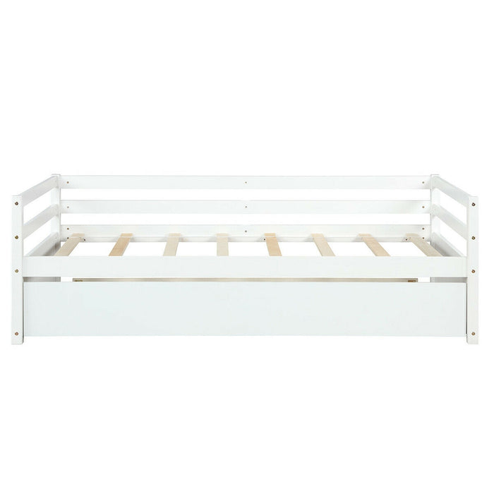 Twin Size Wooden Slat Trundle Platform-White