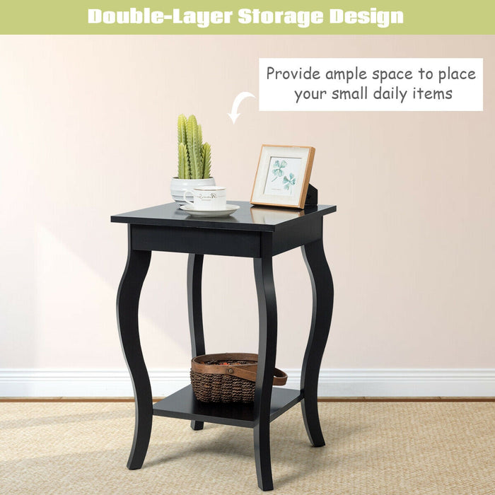 Set of 2 Side Table End Table Night Stand with Shelf-Black