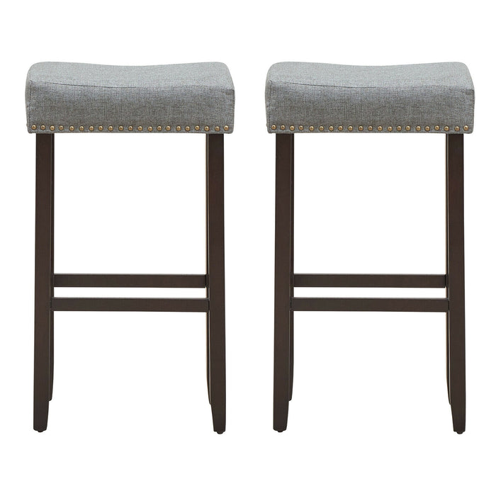 Set of 2 Nailhead Saddle Bar Stools 29 Inch Height-Gray