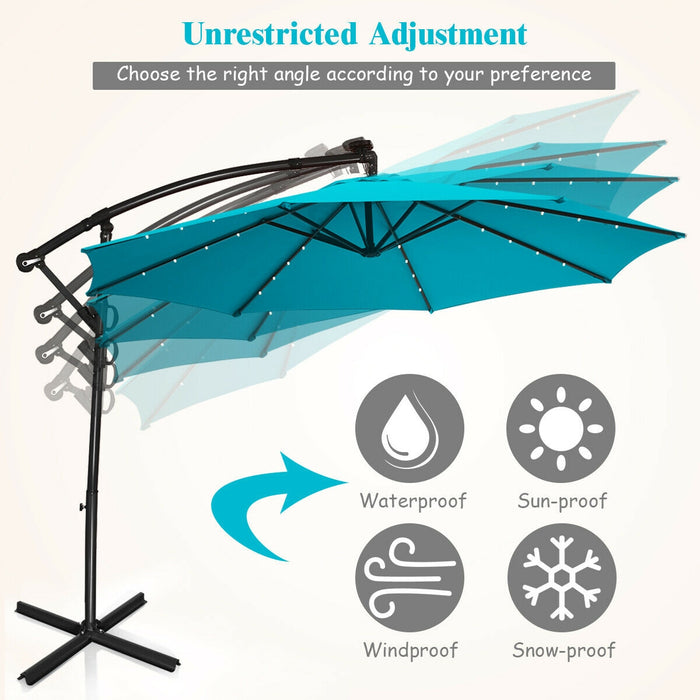 10FT 360Â° Rotation Solar Powered LED Patio Offset Umbrella-Turquoise