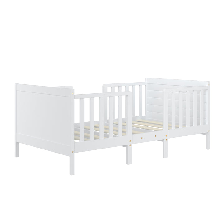 2-in-1 Convertible Kids Wooden Bedroom Furniture with Guardrails-White