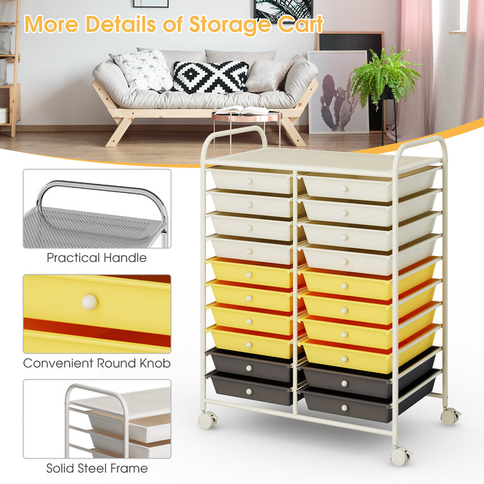 20 Drawers Storage Rolling Cart Studio Organizer-Yellow