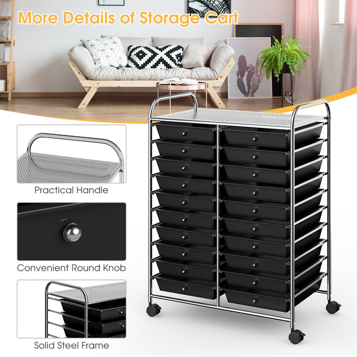 20 Drawers Storage Rolling Cart Studio Organizer-Black