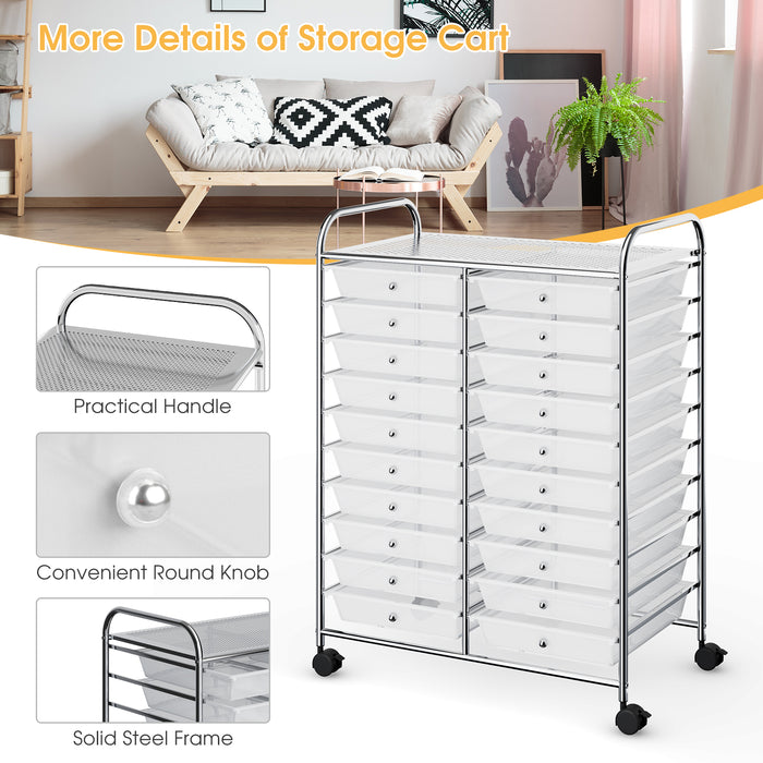 20 Drawers Storage Rolling Cart Studio Organizer-Transparent