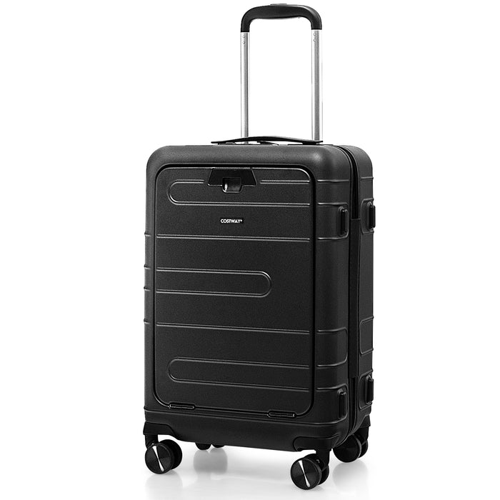 20 Inch Carry-on Luggage PC Hardside Suitcase TSA Lock with Front Pocket and USB Port-Black