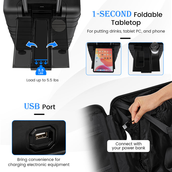 20 Inch Carry-on Luggage PC Hardside Suitcase TSA Lock with Front Pocket and USB Port-Black