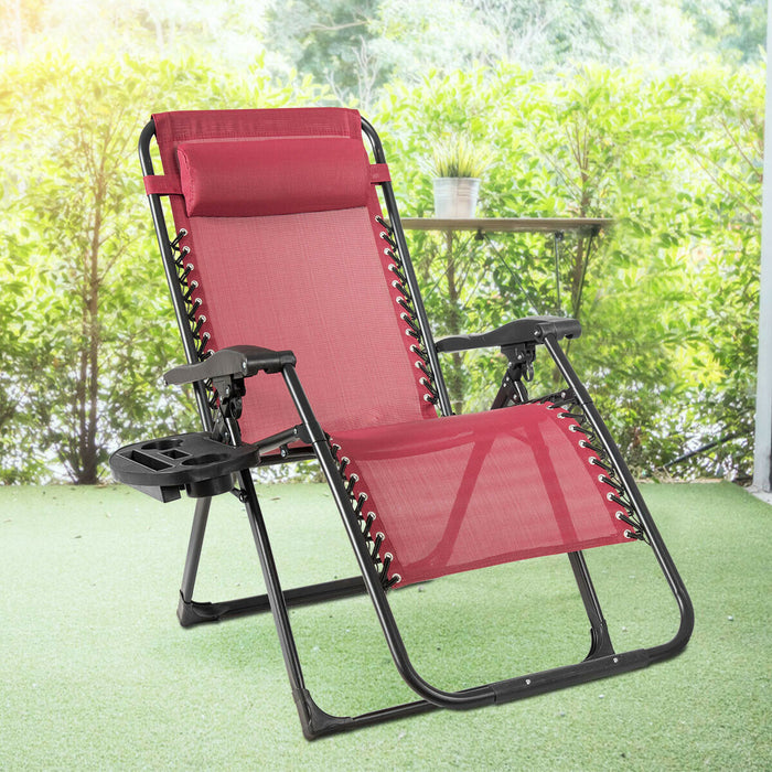 Oversize Lounge Chair Patio Heavy Duty Folding Recliner-Dark Red