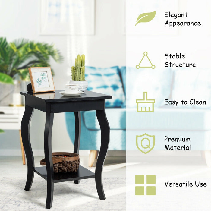 Set of 2 Side Table End Table Night Stand with Shelf-Black