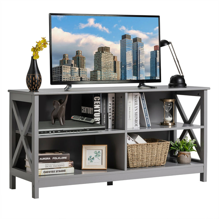 Wooden TV Stand Entertainment for TVs up to 55 Inch with X-Shaped Frame-Gray