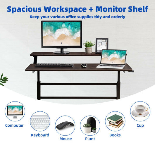 Standing Desk Crank Adjustable Sit to Stand Workstation -Brown