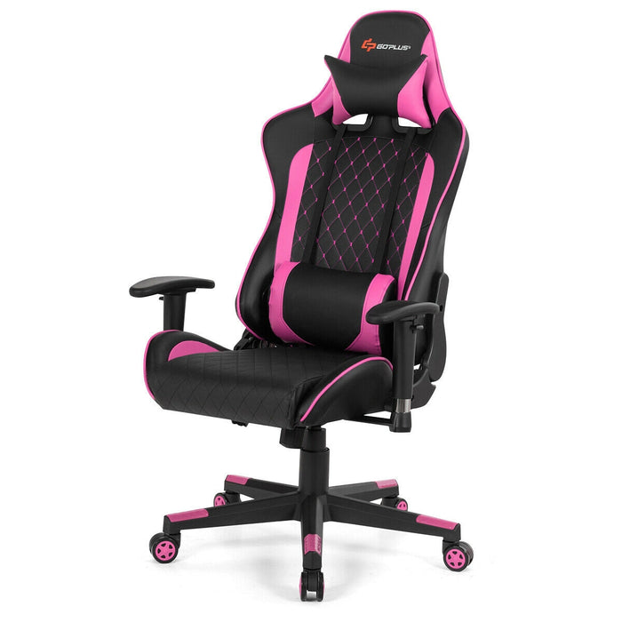 Massage Gaming Chair with Lumbar Support and Headrest-Pink