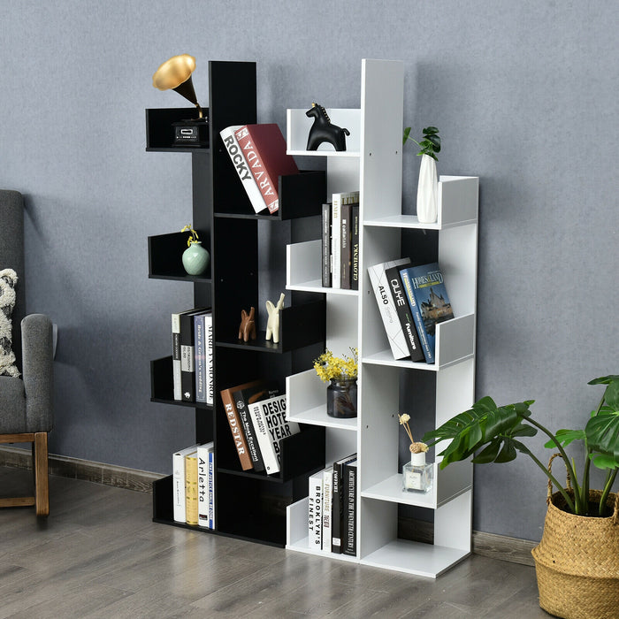 8-Tier Bookshelf Bookcase with 8 Open Compartments Space-Saving Storage Rack -White