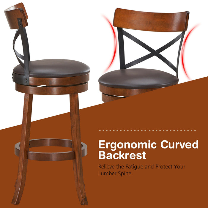 Set of 2 Bar Stools 360-Degree Swivel Dining Bar Chairs with Rubber Wood Legs-29.5 inch