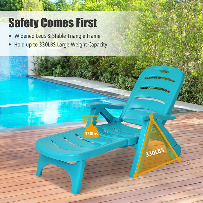 5 Position Adjustable Folding Lounger Chaise Chair-Turquoise