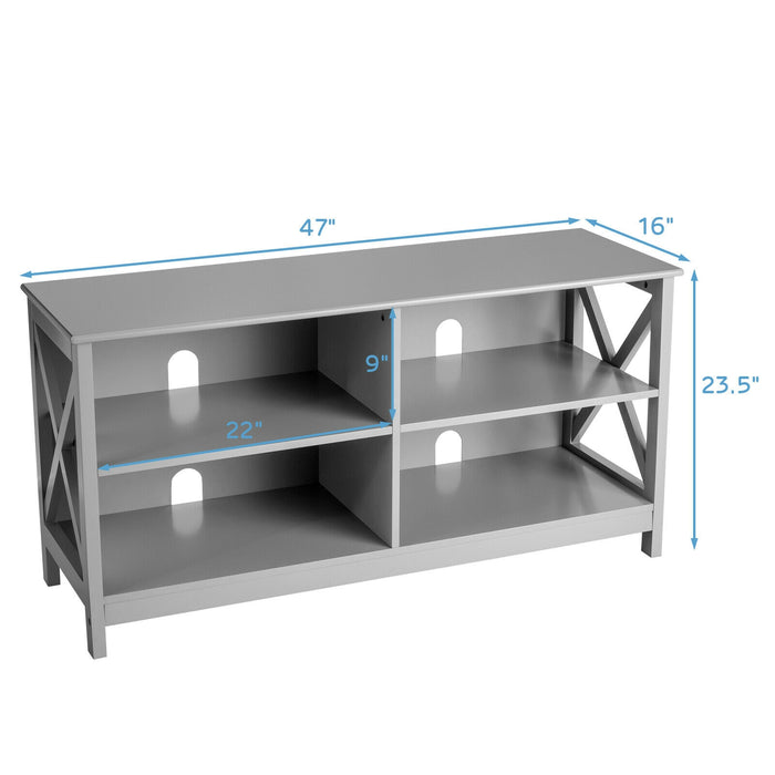 Wooden TV Stand Entertainment for TVs up to 55 Inch with X-Shaped Frame-Gray