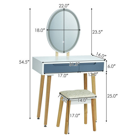 Touch Screen Vanity Makeup Table Stool Set with Lighted Mirror-Gray