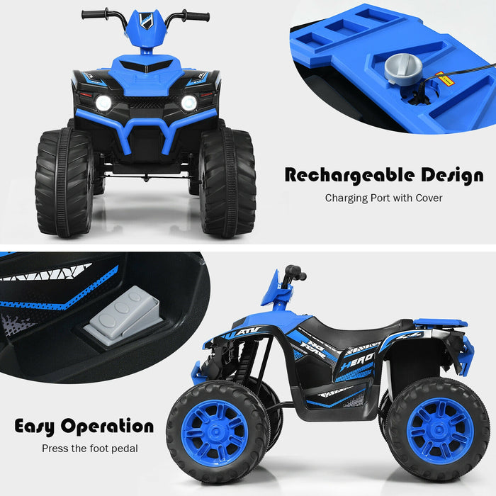 12V Kids Ride on ATV with LED Lights and Treaded Tires and LED lights-Navy