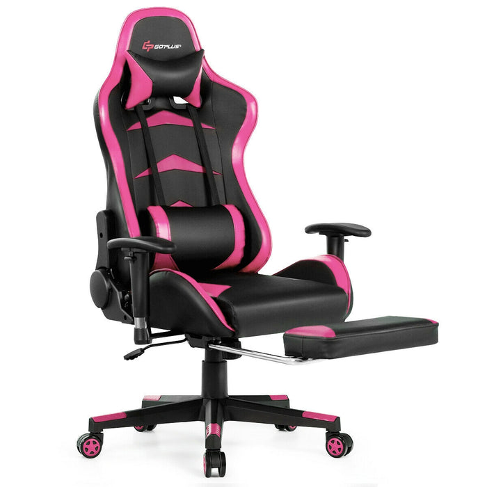 Massage Gaming Chair with Footrest-Pink