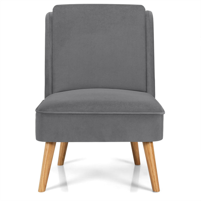 Velvet Accent Armless Side Chair with Rubber Wood Legs for Bedroom-Gray