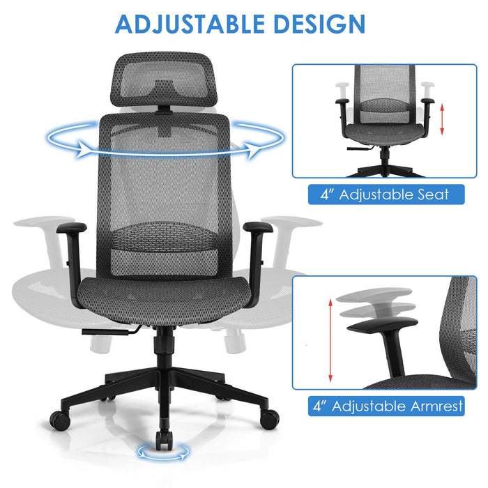 Height Adjustable Ergonomic High Back Mesh Office Chair with Hange-Gray