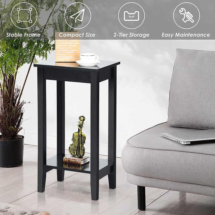 Set of 2 Versatile 2-Tier End Table with Storage Shelf-Black