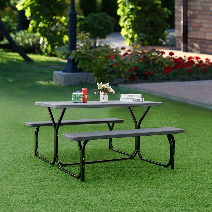 HDPE Outdoor Picnic Table Bench Set with Metal Base-Black