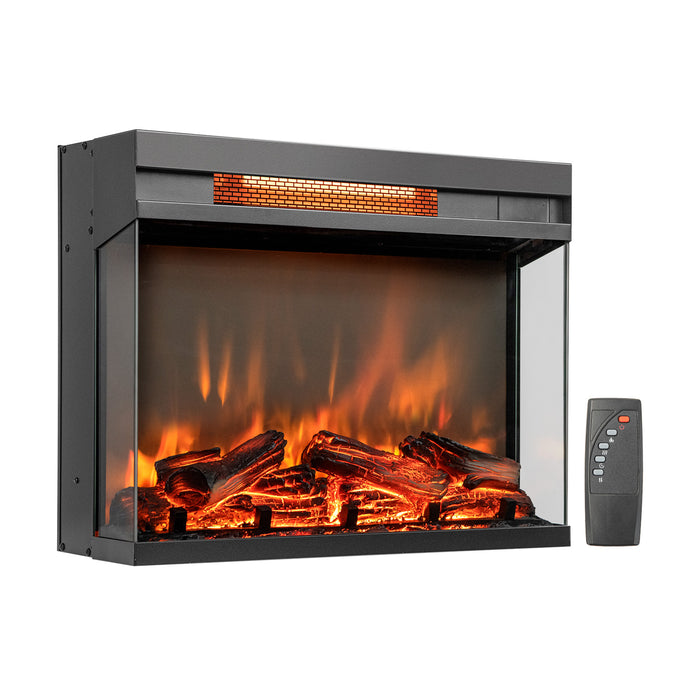 23-inch 3-Sided Electric Fireplace Insert with Remote Control-Black