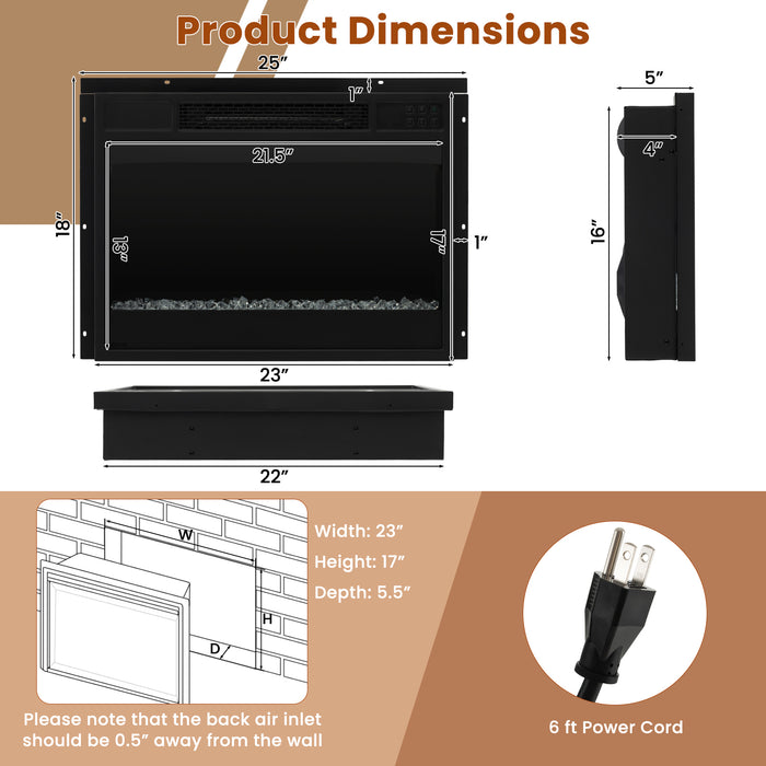 23 Inch 1500W Recessed Electric Fireplace Insert with Remote Control-Black