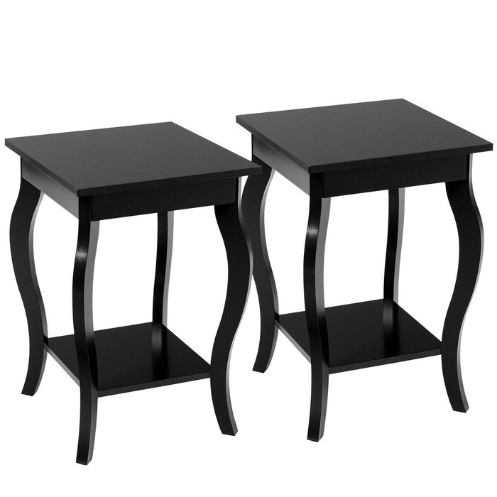 Set of 2 Side Table End Table Night Stand with Shelf-Black