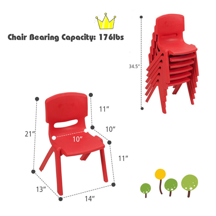 6-pack Kids Plastic Stackable Classroom Chairs-Red