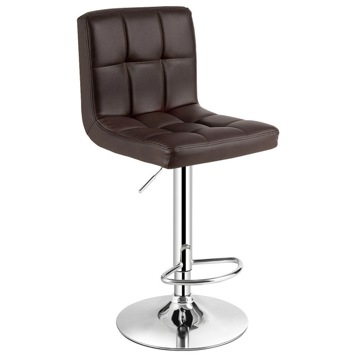 Set of 2 Square Swivel Adjustable PU Leather Bar Stools with Back and Footrest-Coffee