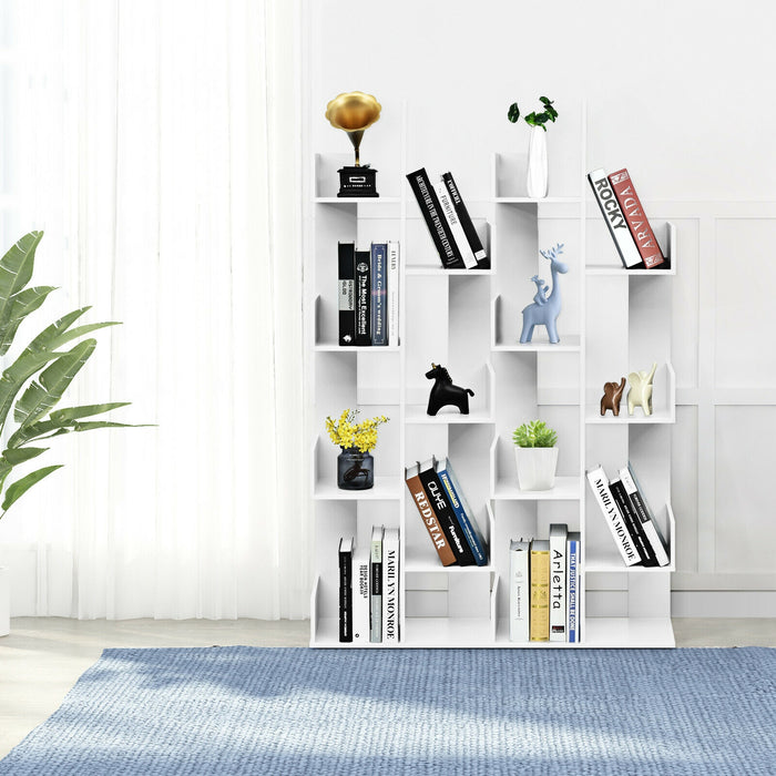 8-Tier Bookshelf Bookcase with 8 Open Compartments Space-Saving Storage Rack -White