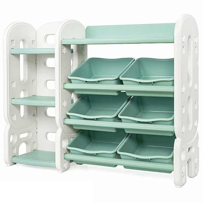 Kids Toy Storage Organizer with Bins and Multi-Layer Shelf for Bedroom Playroom -Green